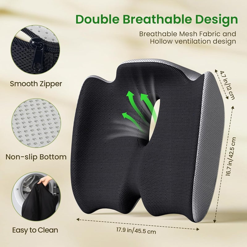 Benazcap Pressure Relief Seat Cushion for Tailbone Pain Office Chair Cushion for Butt, Back Pain, Coccyx & Sciatica Pain Relief Pillow. Memory Foam Seat Cushions for Office Chairs - Image 3